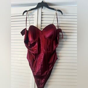 Elegant Burgundy Satin Bodysuit